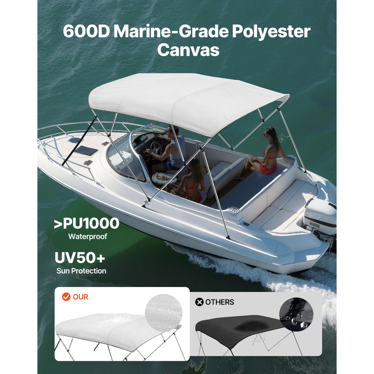 SucceBuy 4 Bow Boat Bimini Top With Aluminum Frame Canopy