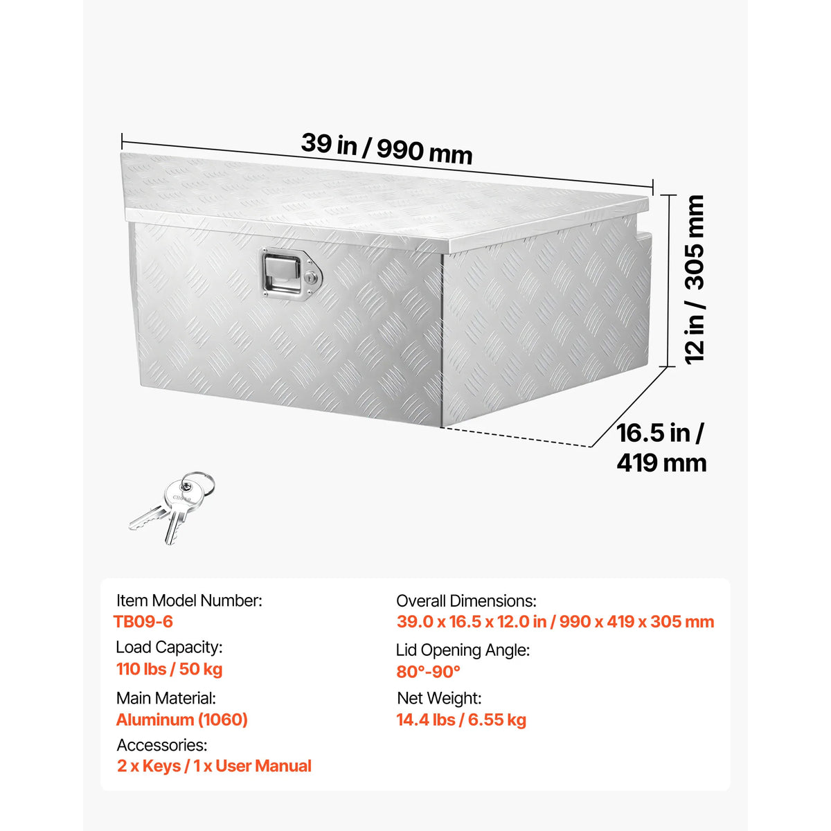 SucceBuy Aluminum Trailer Tongue Storage Box With Key Lock