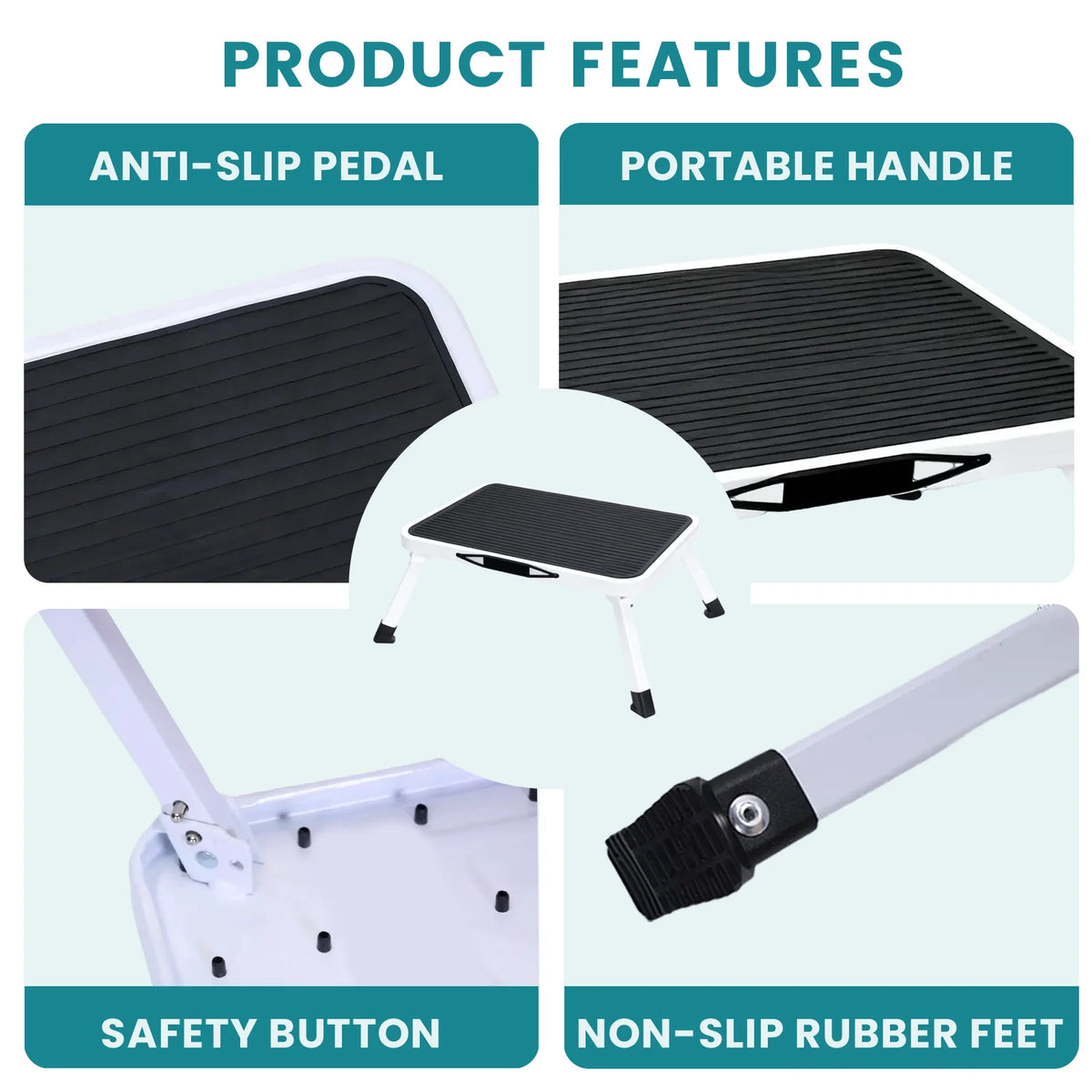 JHK Foldable Step Ladder With Carry Handle Non Slip Platform
