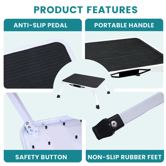 JHK Foldable Step Ladder With Carry Handle Non Slip Platform