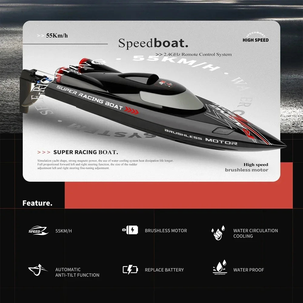 Jikefun Brushless RC Boat 55KMH Racing Speedboat With Two Batteries