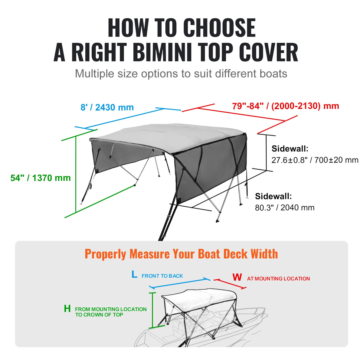 SucceBuy 4 Bow Bimini Top Boat Cover Aluminum Frame Sidewalls