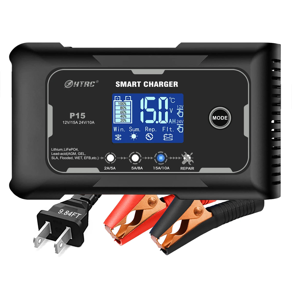 HTRC Automatic Car Battery Charger With Digital Display For Vehicles