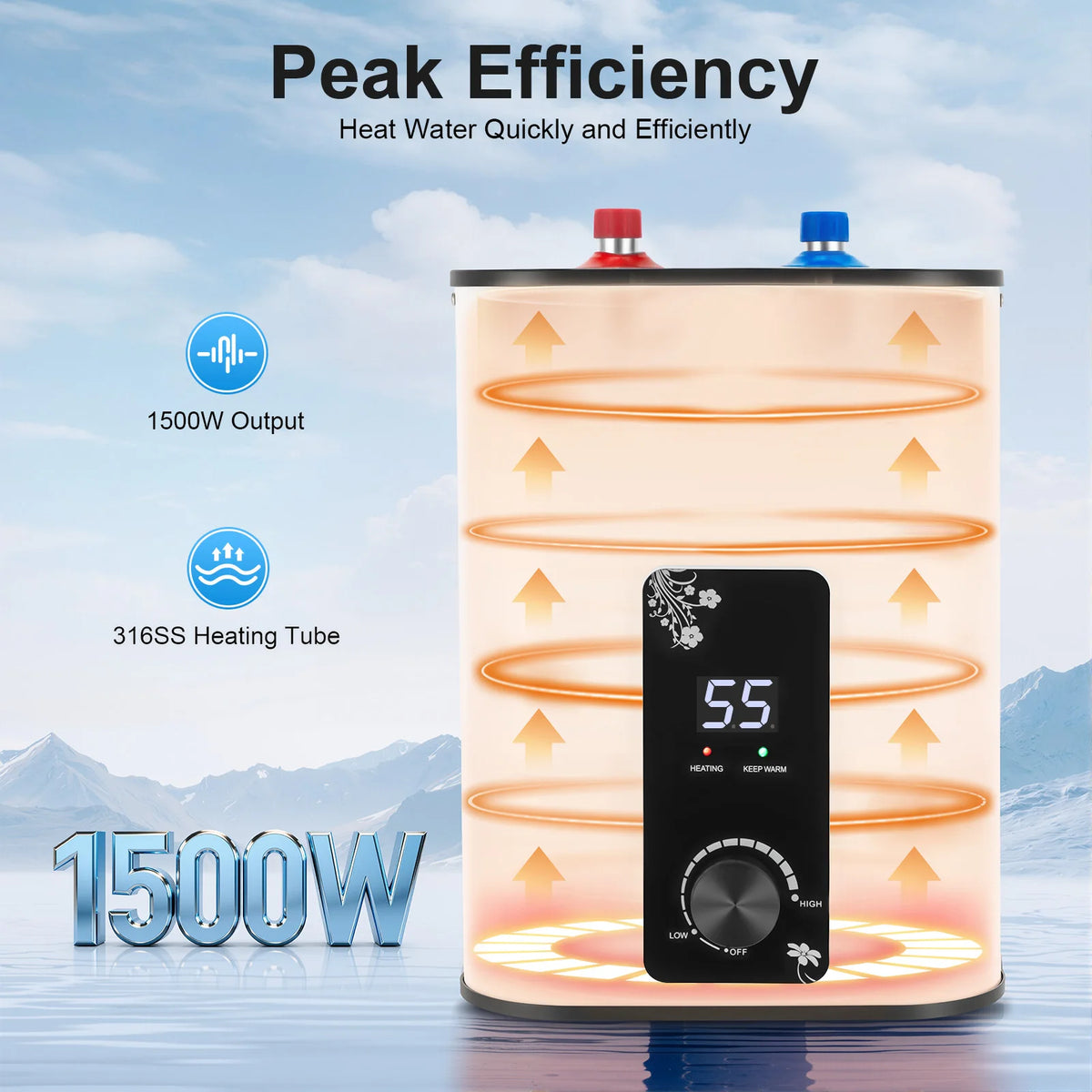 Instant Hot Water Heater 1500W, 8L Electric Mini Tank Water Heater 1500W with Temp Control 32-149°F for Kitchen Bathroom RV