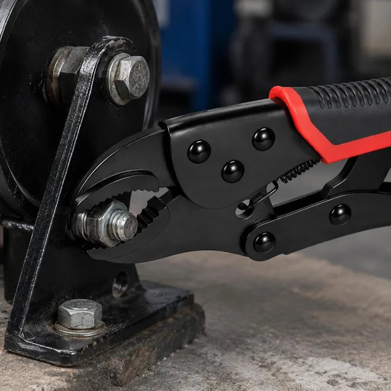 Heavy Carbon Steel Locking Pliers With Curved Jaws For Clamping