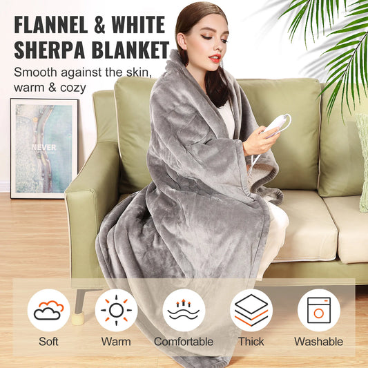 SucceBuy Heated Throw Flannel Sherpa With 5-Level Heating And Timer