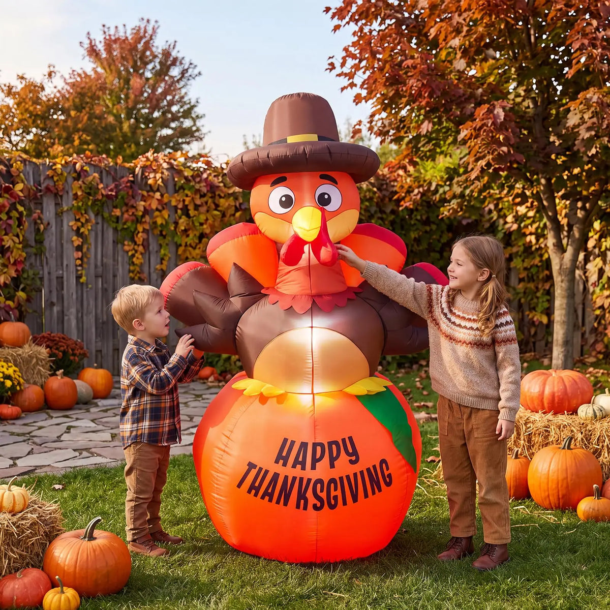 HiMiss Thanksgiving Pumpkin Turkey Inflatable Yard Decor