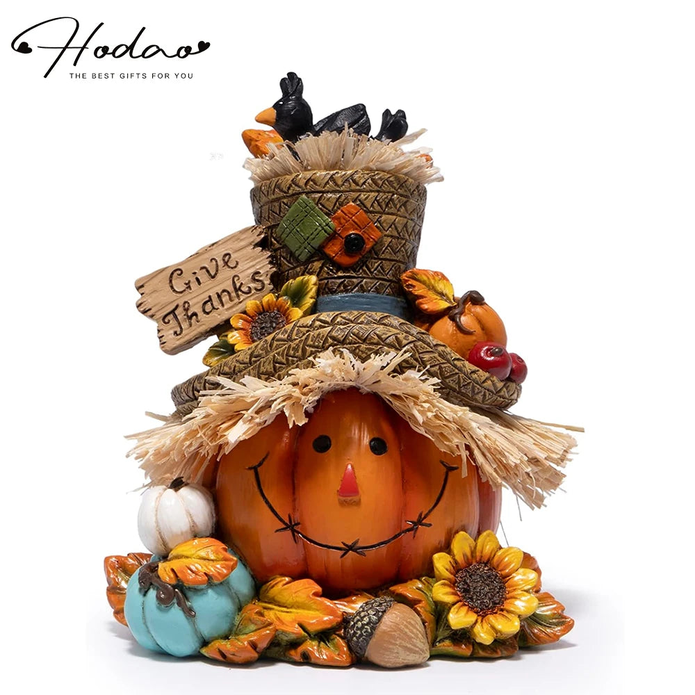 Hodao Resin Thanksgiving Scarecrow Figurine With Give Thanks Sign
