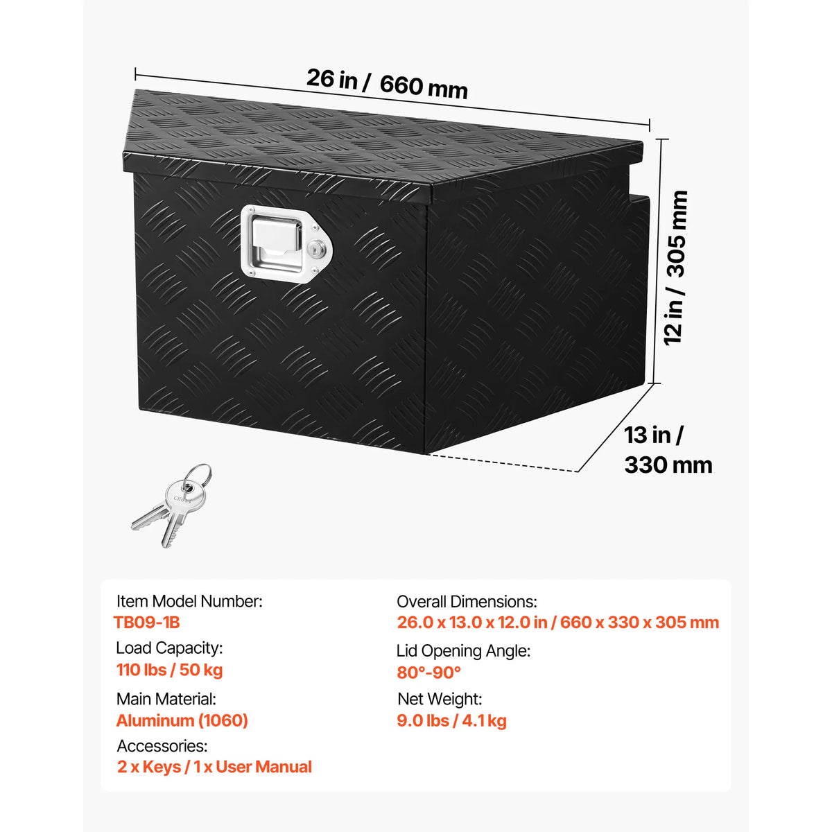 SucceBuy Aluminum Trailer Tongue Storage Box With Key Lock