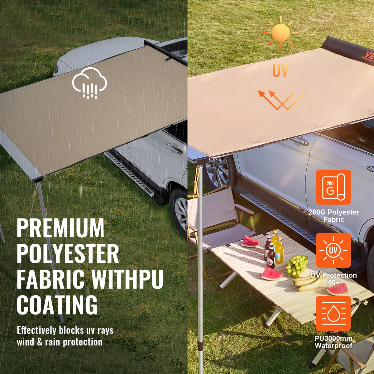 SucceBuy Retractable Vehicle Awning With Waterproof Bag And Carry Case