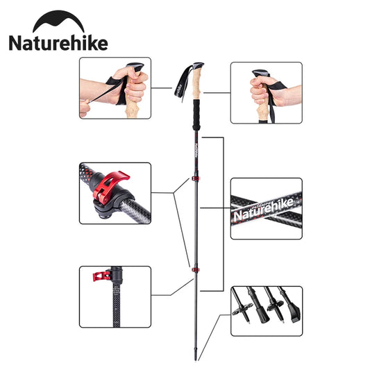 Naturehike Lightweight Carbon Fiber Adjustable Trekking Poles For Hiking