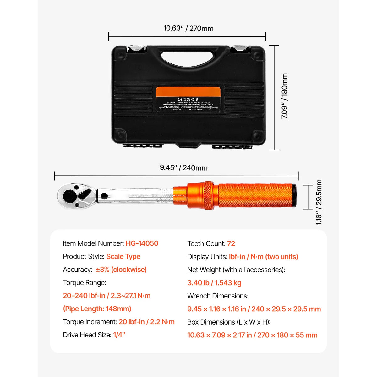 SucceBuy Dual Range Mechanical Torque Wrench Set For Metal Fasteners