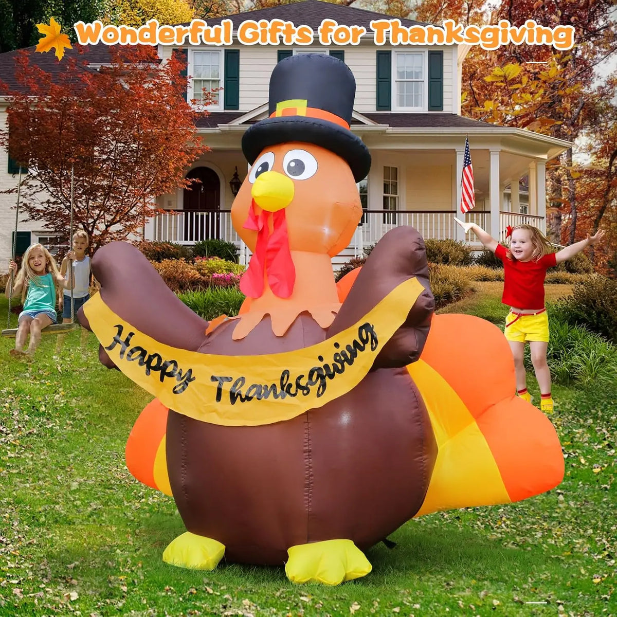 Shxi Thanksgiving Inflatable Turkey Outdoor Decor LED Lights