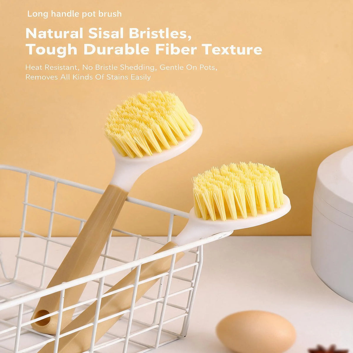Two Piece Long Handle Kitchen Pot Brush And Scrubber Set