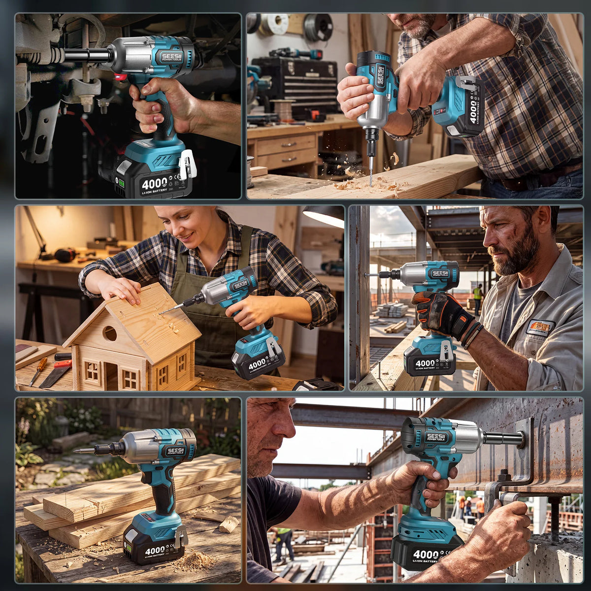 Seesii Cordless Impact Wrench And Brushless Drill Kit