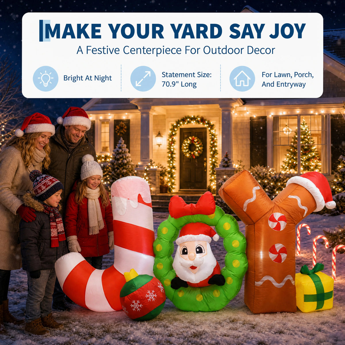 Lighted Christmas Inflatable Joy Sign Outdoor Holiday Yard Decoration