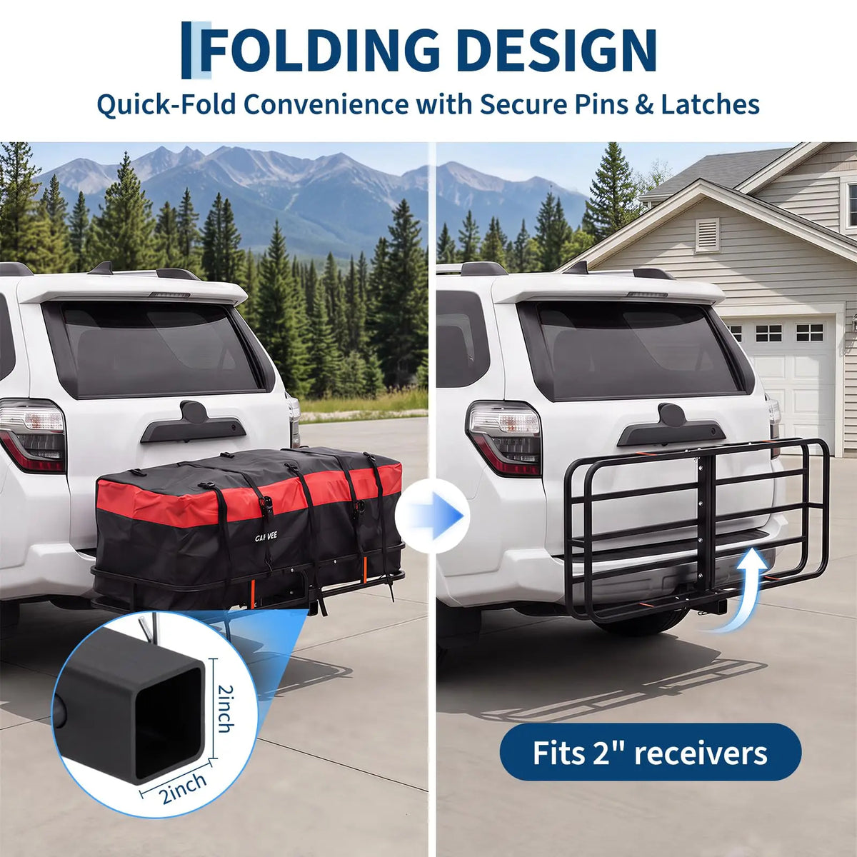 Folding Hitch Cargo Carrier 60x24x6, 500 lbs Hitch Mount Cargo Basket with Waterproof Bag, 2 Inch Receiver for SUV Truck Pickup