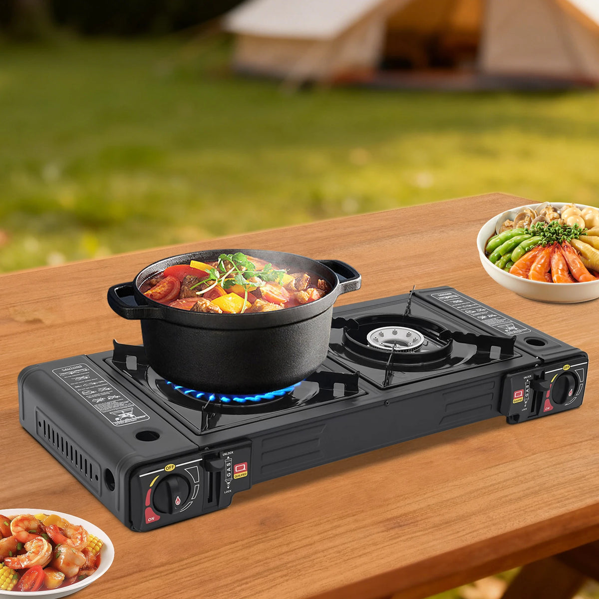 Portable Dual Burner Camping Stove With Auto Ignition Case