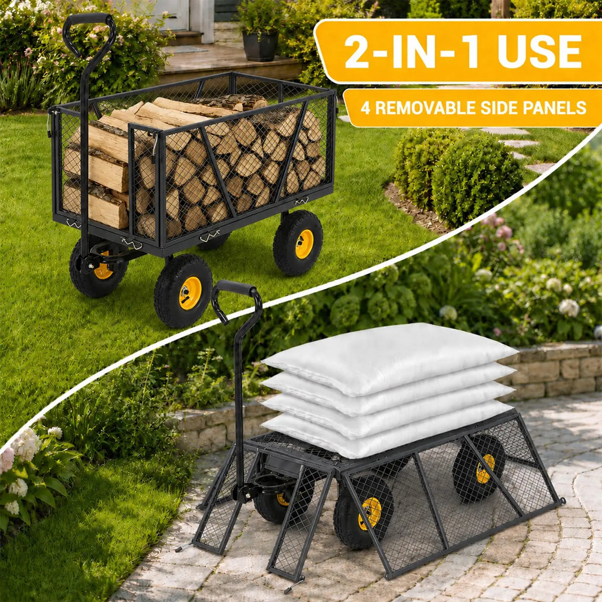 HiMISS Heavy Duty Steel Garden Cart With Pneumatic Wheels