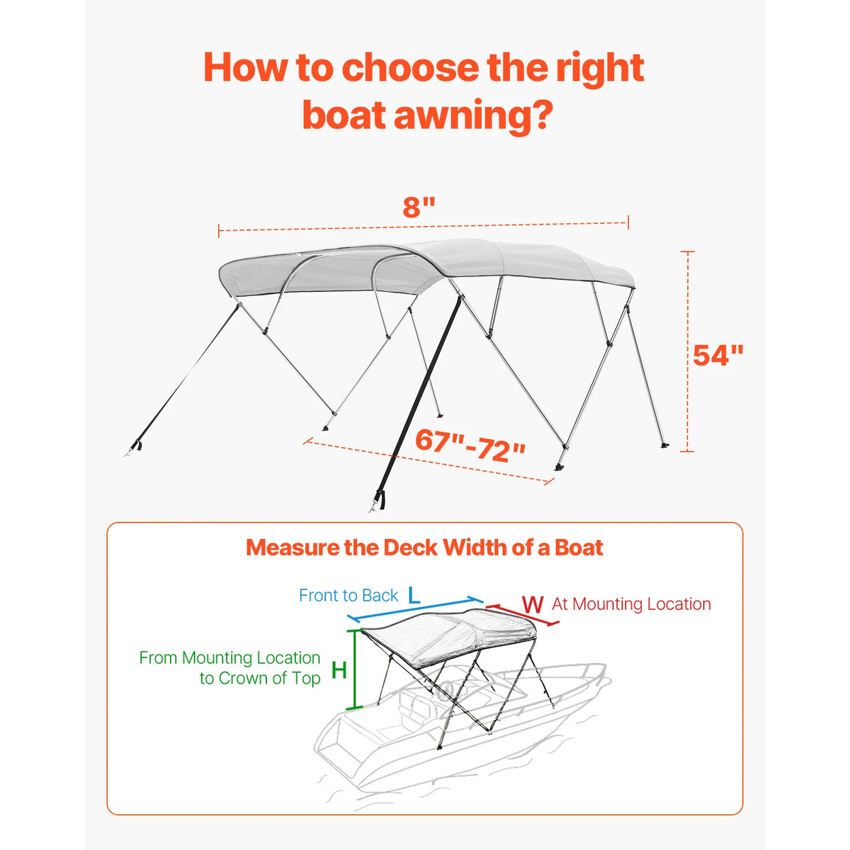 SucceBuy 4 Bow Boat Bimini Top With Aluminum Frame Canopy