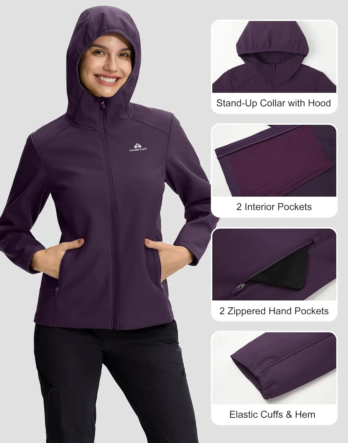 Pioneer Camp Women Softshell Jacket Fleece Lined Waterproof Hooded Windbreaker
