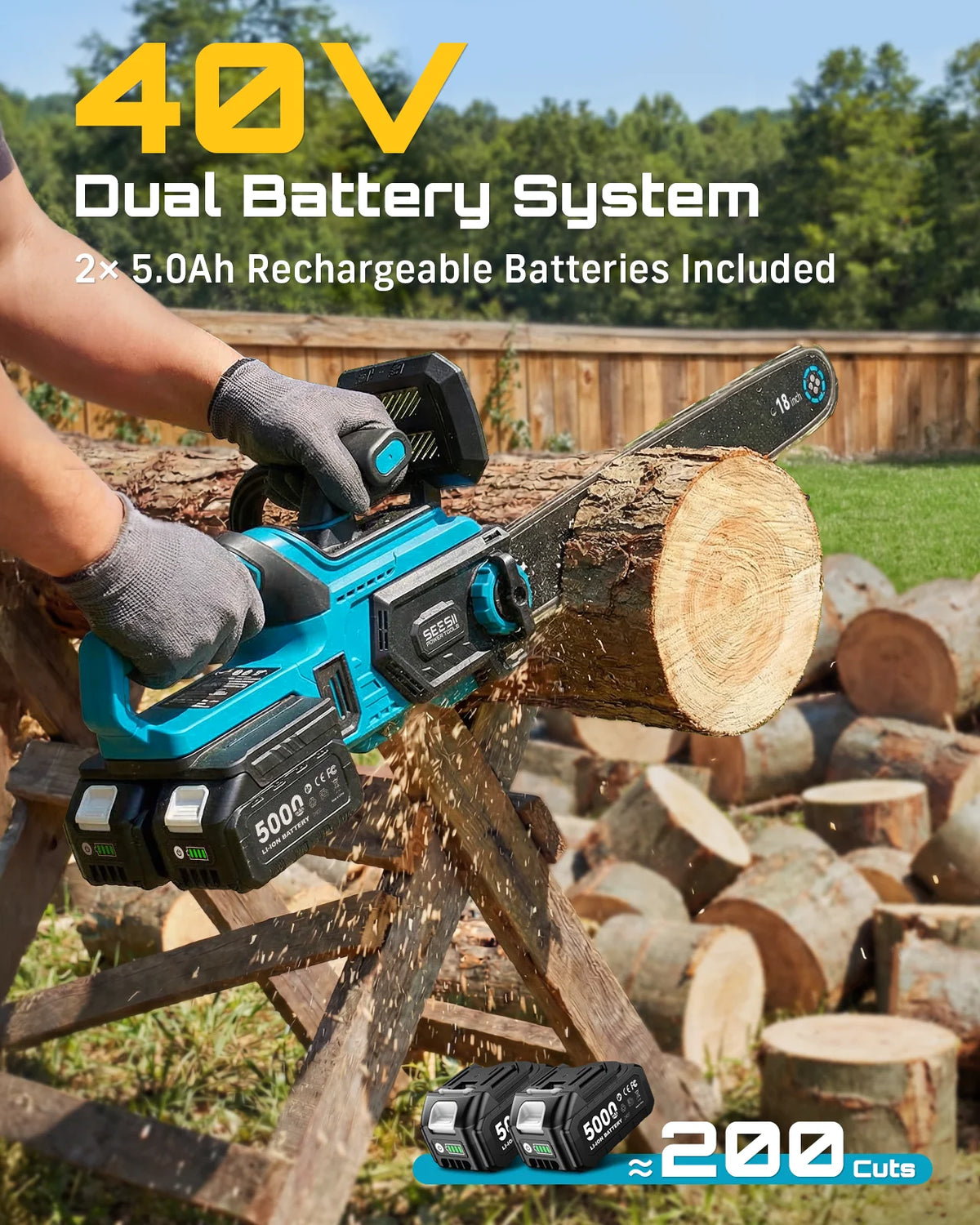 Seesii 40V Brushless Chainsaw With Automatic Oiler Electric Saw