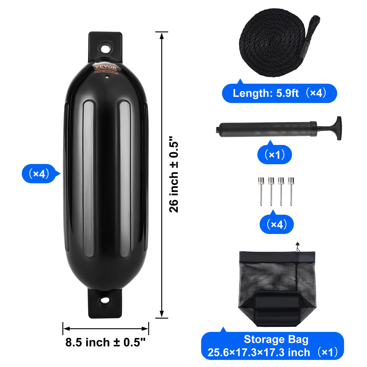 SucceBuy Inflatable Ribbed Marine Dock Fender With Air Pump
