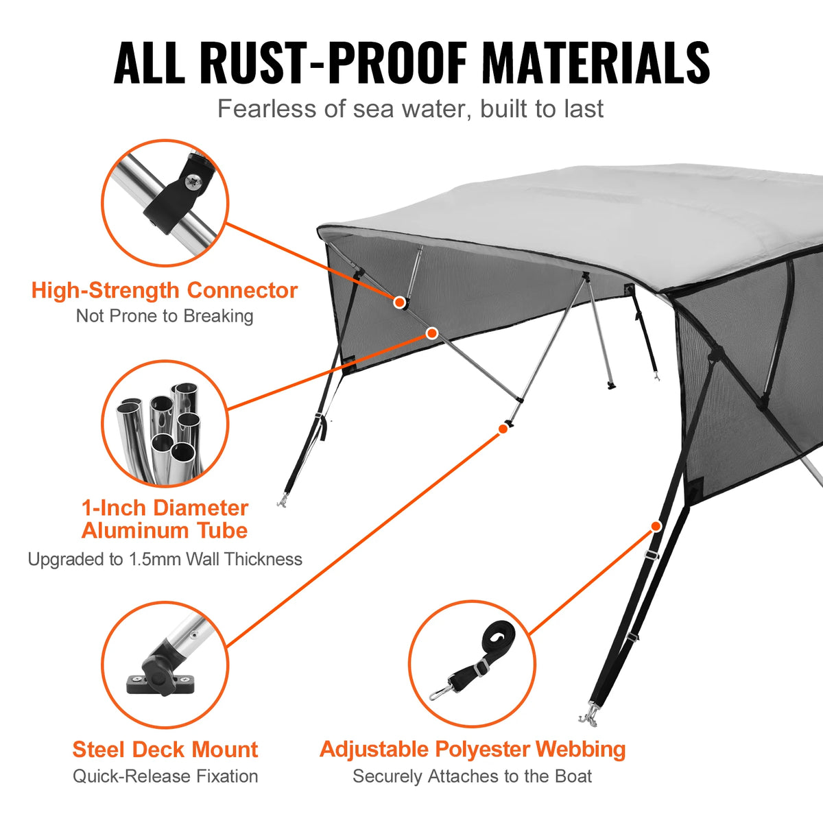 SucceBuy 4 Bow Bimini Top Boat Cover Aluminum Frame Sidewalls