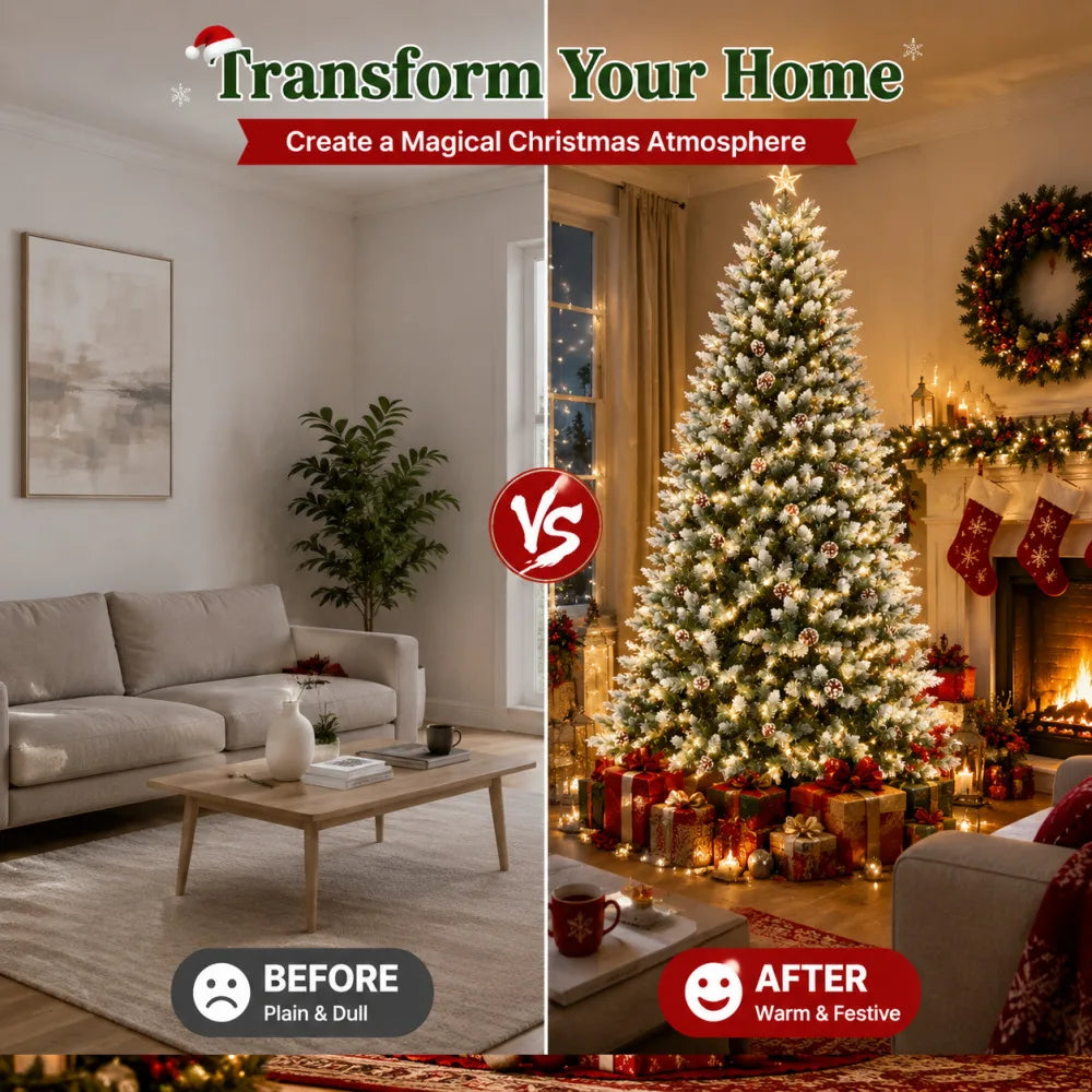 Anixol Pre Lit Flocked Artificial Christmas Tree With Led Lights