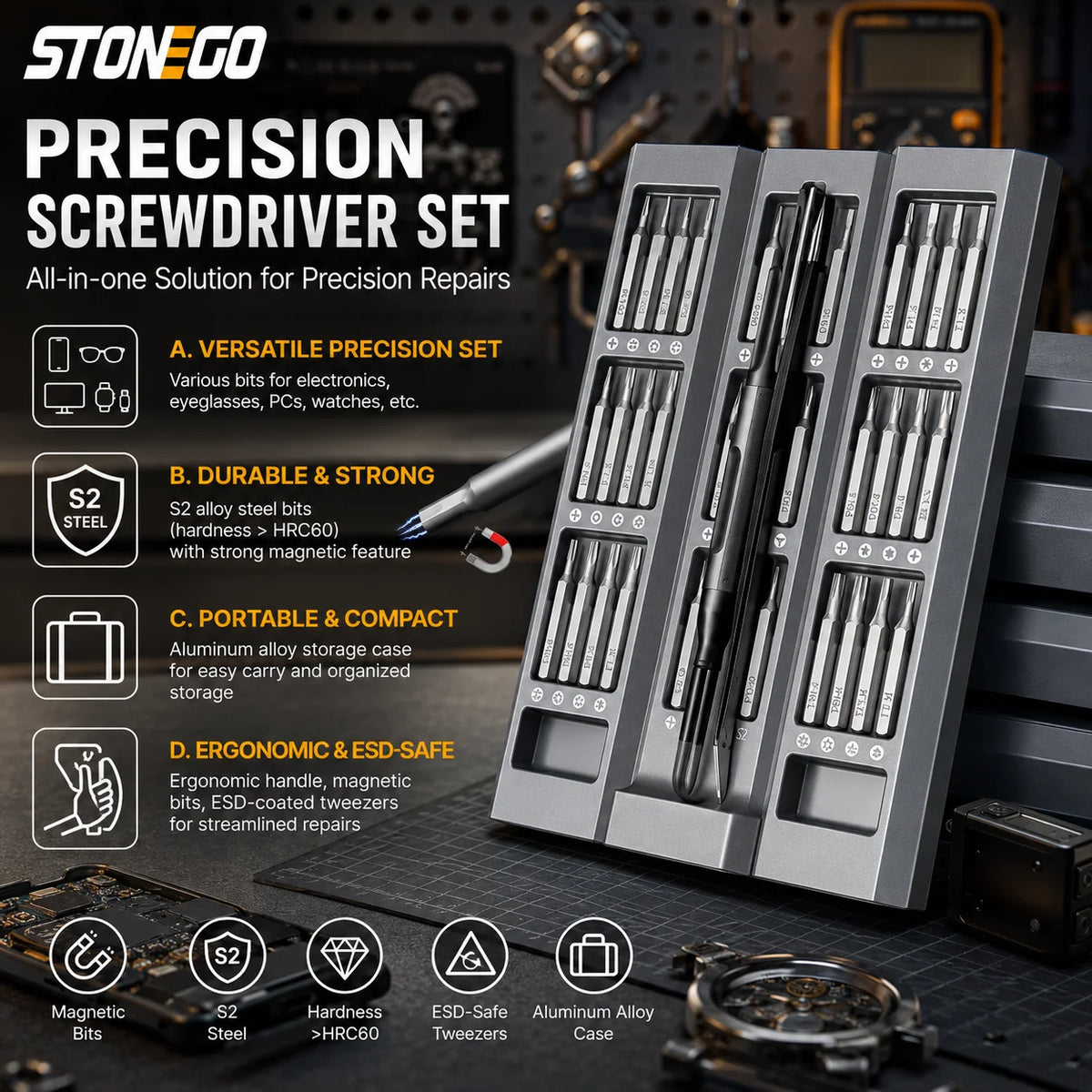 STONEGO Precision Screwdriver Set For Electronics Repair