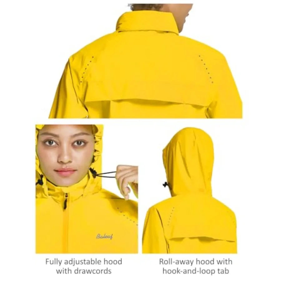 Waterproof Packable Rain Jacket with Reflective Hood for Women's Running