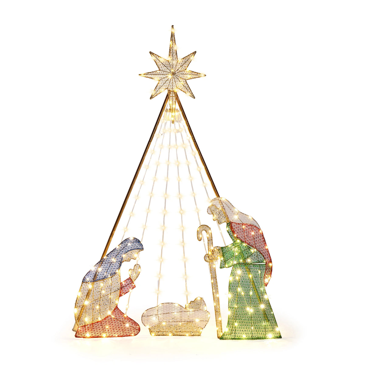 Lighted Nativity Scene Christmas Yard Sign With String Lights
