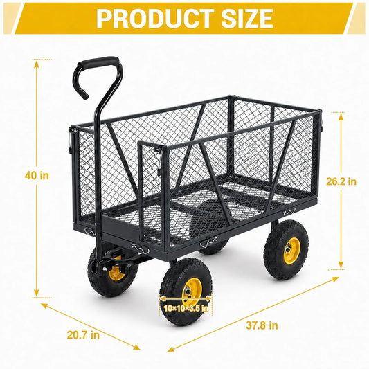 HiMISS Heavy Duty Steel Garden Cart With Pneumatic Wheels