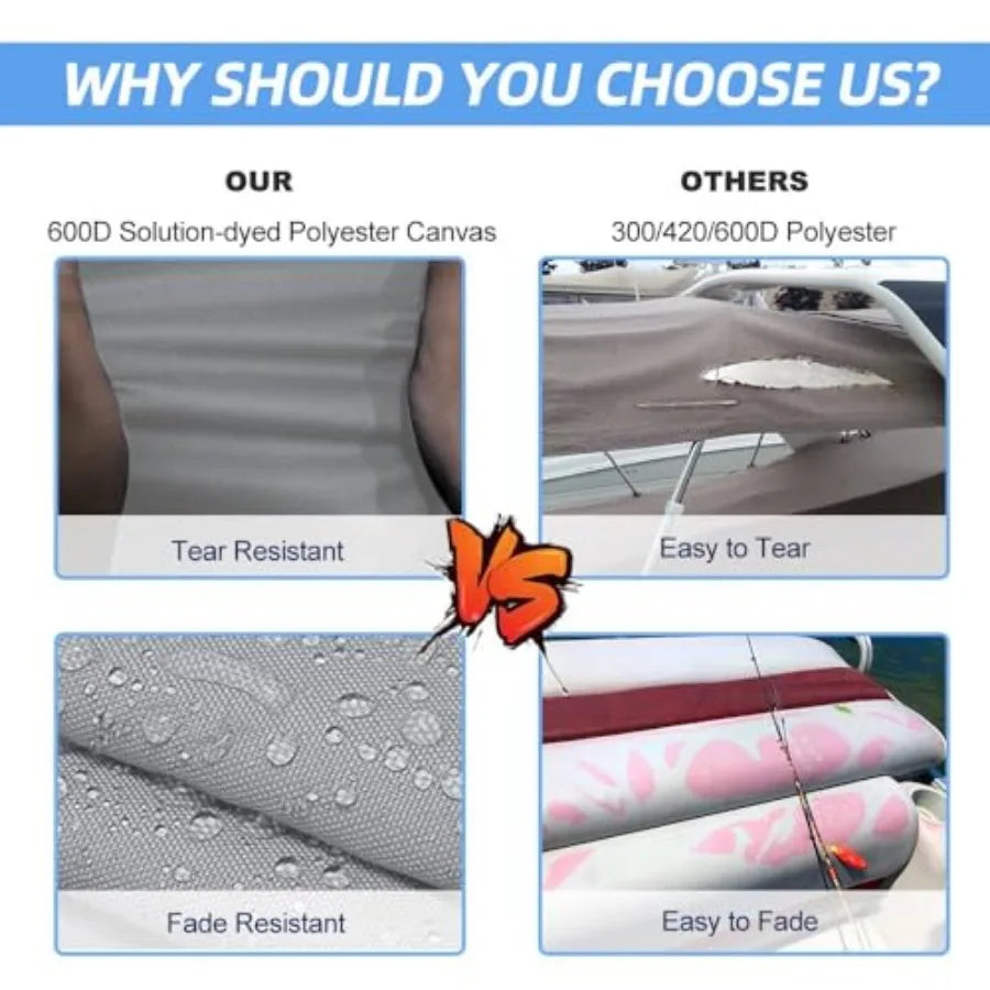 Marine Grade Polyester Bimini Top Replacement Cover With Zipper Sleeves