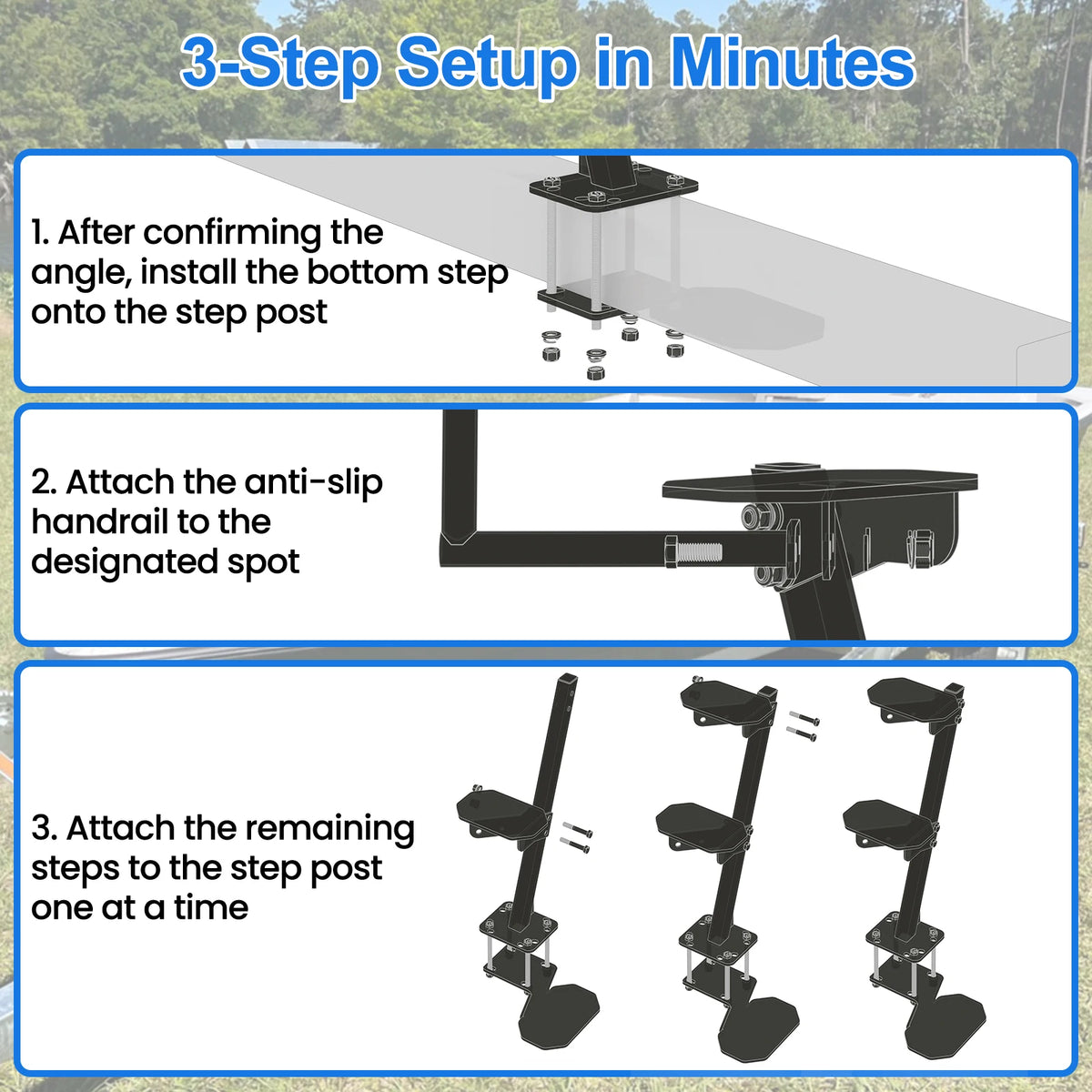Heavy Duty Steel Boat Trailer Step with Handrail 500 lbs