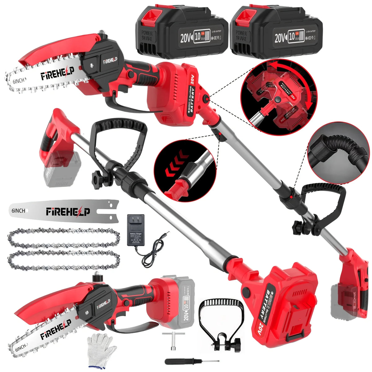 Firehelp Brushless Telescopic Pole Saw For Tree Trimming And Cutting