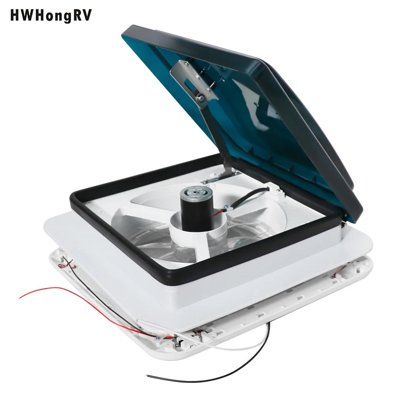 HWHONGRV 14"x14" RV Camper Roof Vent Fan, 12V 10-Blade Reversible Ventilation Fan with Smoke Cover, Manual Lift