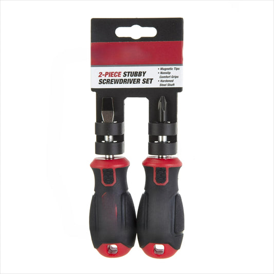Two Piece Stubby Screwdriver Set With Chrome Finished Stainless Steel Shaft