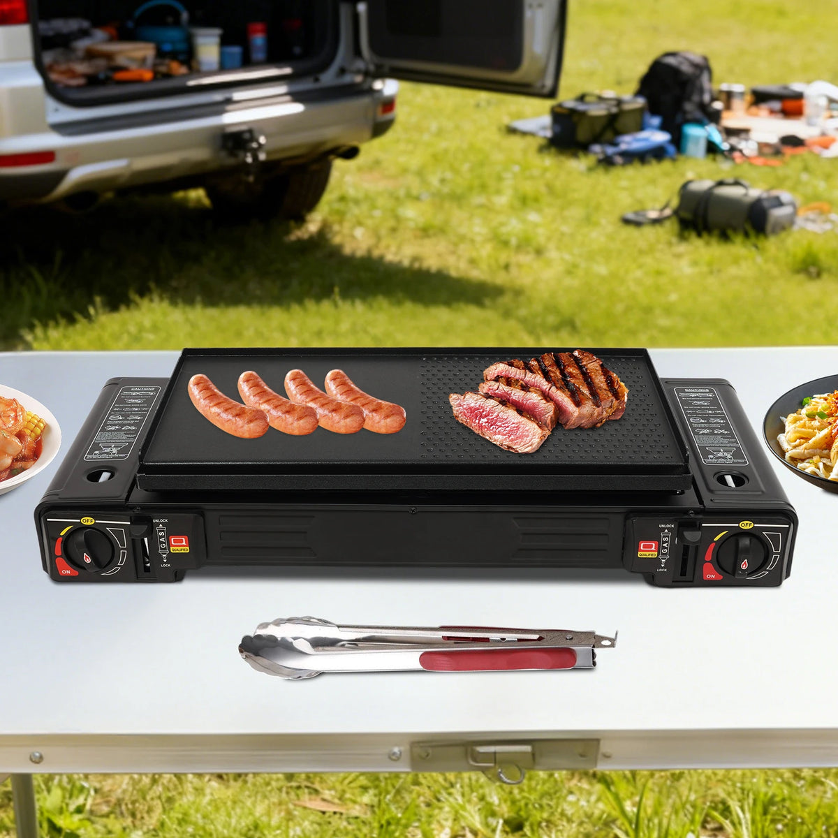 Portable Dual Burner Camping Stove With Auto Ignition Case