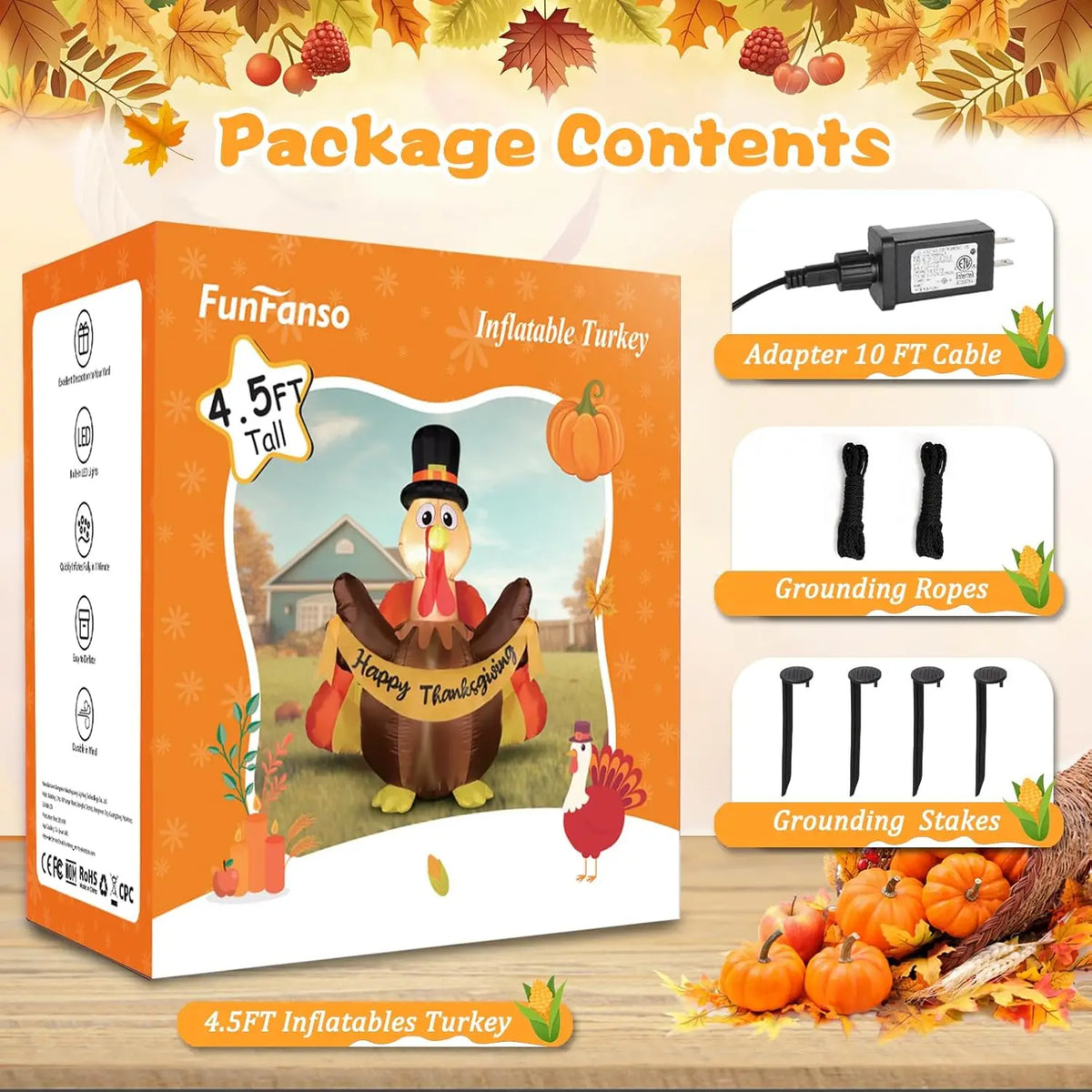 Shxi Thanksgiving Inflatable Turkey Outdoor Decor LED Lights