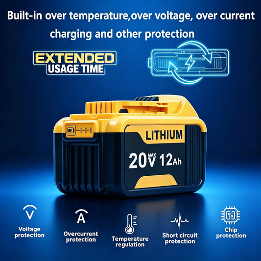 12Ah 20V Li-ion Replacement Battery For DeWalt DCB200 Series