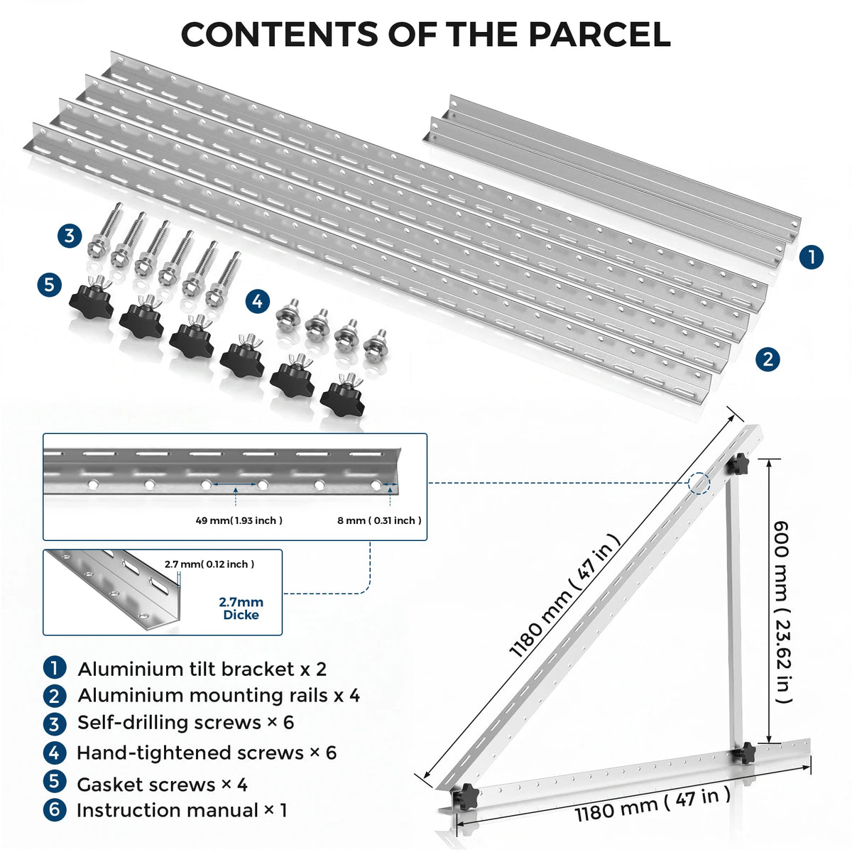 Rvpozwer Adjustable Solar Panel Bracket Aluminum For RV Boat Roof