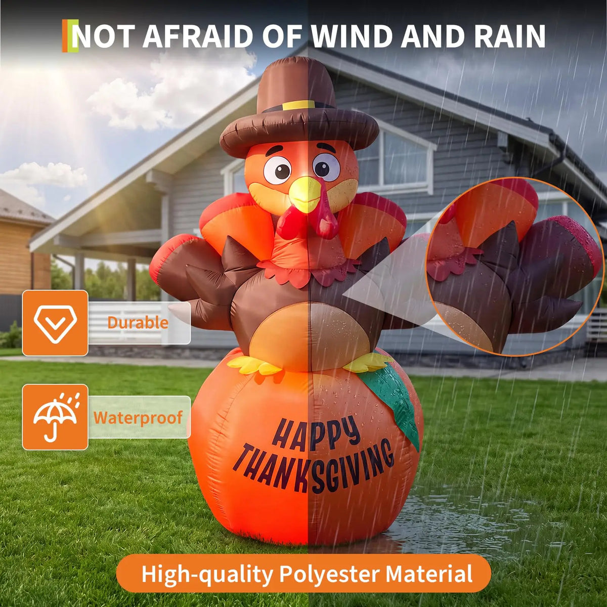 HiMiss Thanksgiving Pumpkin Turkey Inflatable Yard Decor