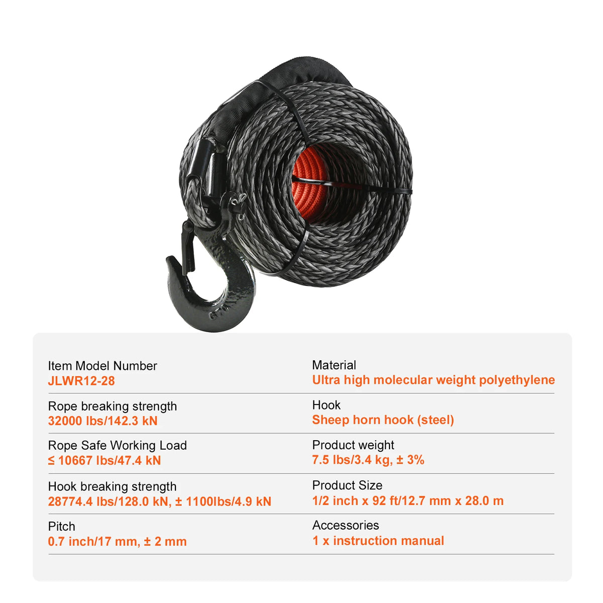 Succebuy High Strength Synthetic Winch Rope With Forged Hook