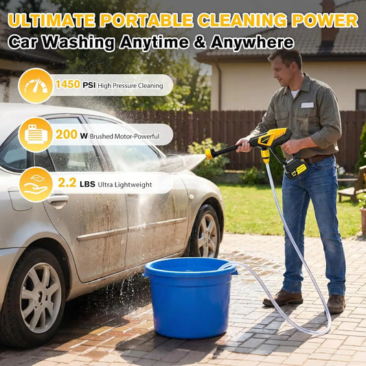 Cordless Portable Power Washer With 6in1 Nozzle And 1450 Psi