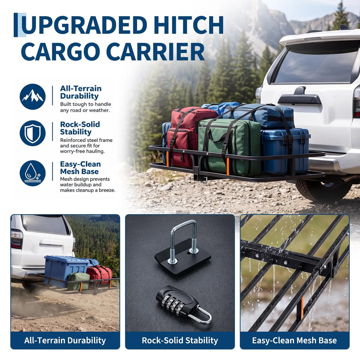Folding Hitch Cargo Carrier 60x24x6, 500 lbs Hitch Mount Cargo Basket with Waterproof Bag, 2 Inch Receiver for SUV Truck Pickup