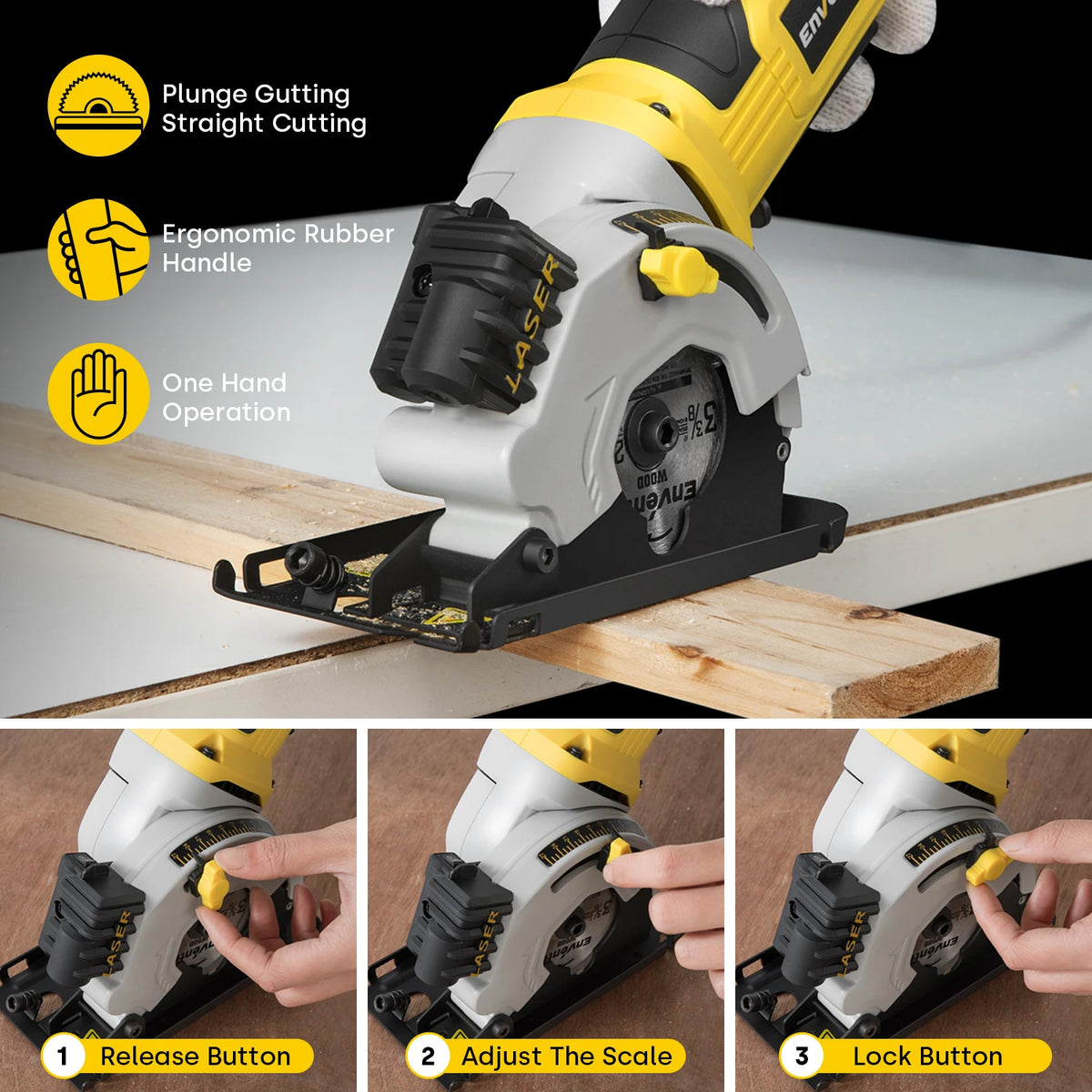 Enventor Mini Circular Saw 580W 4000RPM For Wood 3 Blades