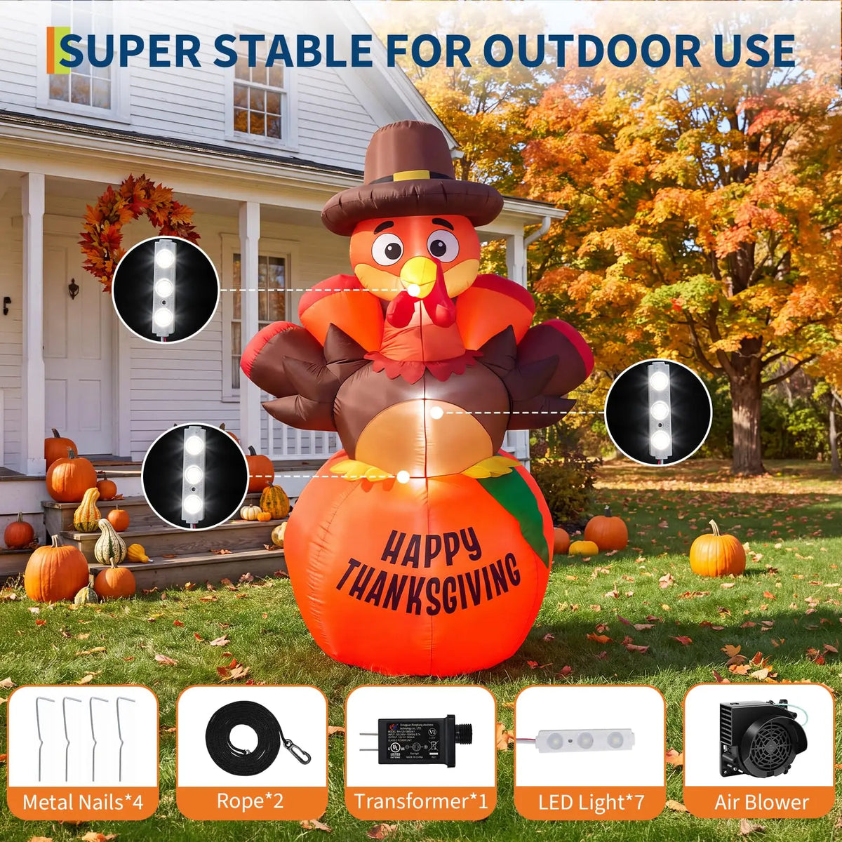 HiMiss Thanksgiving Pumpkin Turkey Inflatable Yard Decor