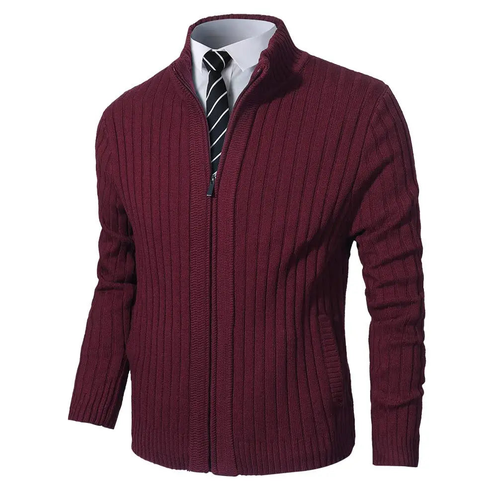 Pioneer Camp Full Zip Up Slim Fit Stand Collar Knit Sweater