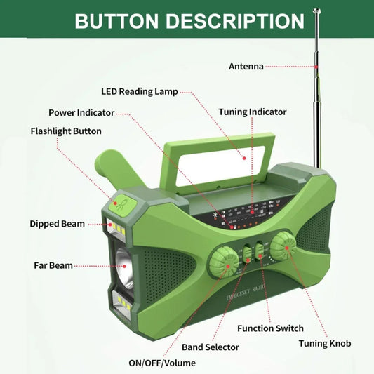 Stonego Solar Hand Crank Emergency Radio With 10000mAh Power Bank